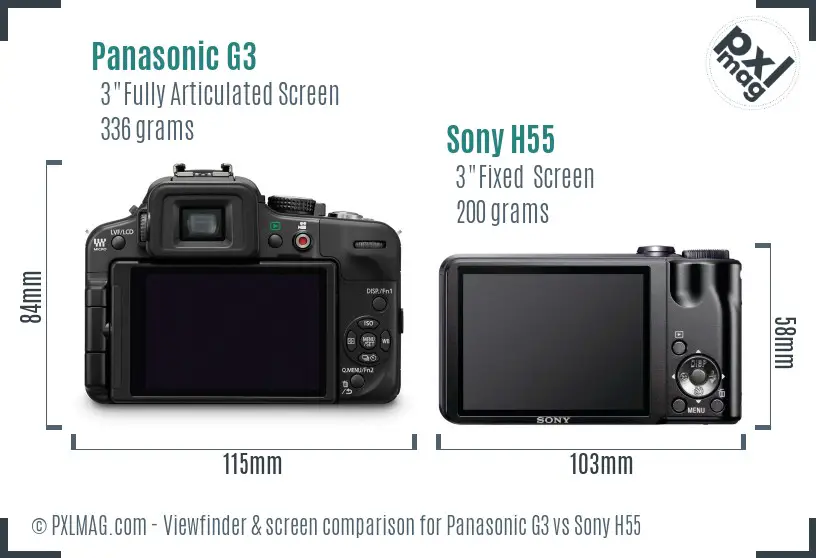 Panasonic G3 vs Sony H55 Screen and Viewfinder comparison