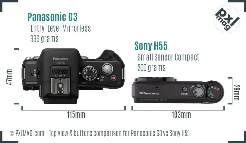 Panasonic G3 vs Sony H55 top view buttons comparison