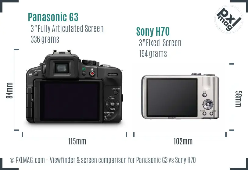 Panasonic G3 vs Sony H70 Screen and Viewfinder comparison