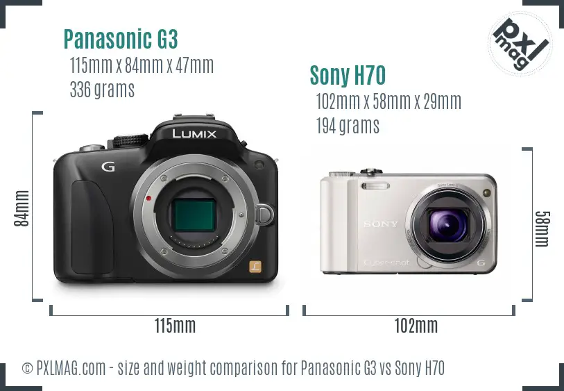 Panasonic G3 vs Sony H70 size comparison