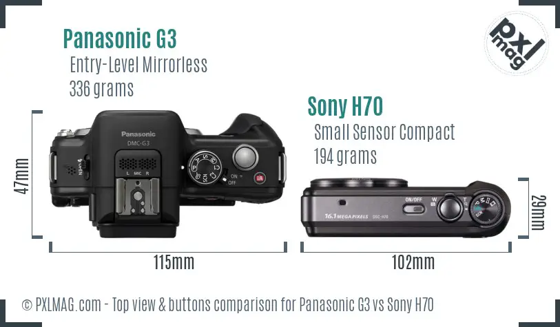 Panasonic G3 vs Sony H70 top view buttons comparison