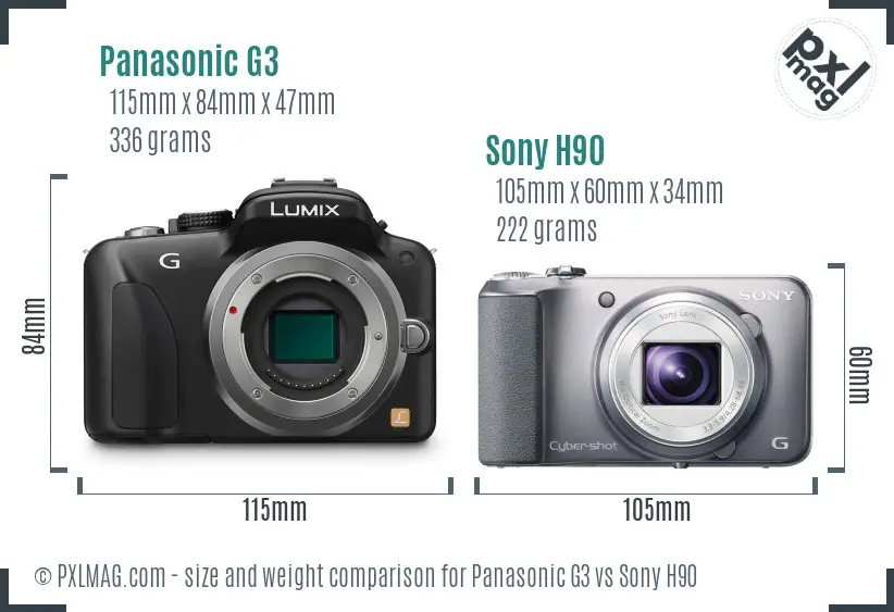 Panasonic G3 vs Sony H90 size comparison