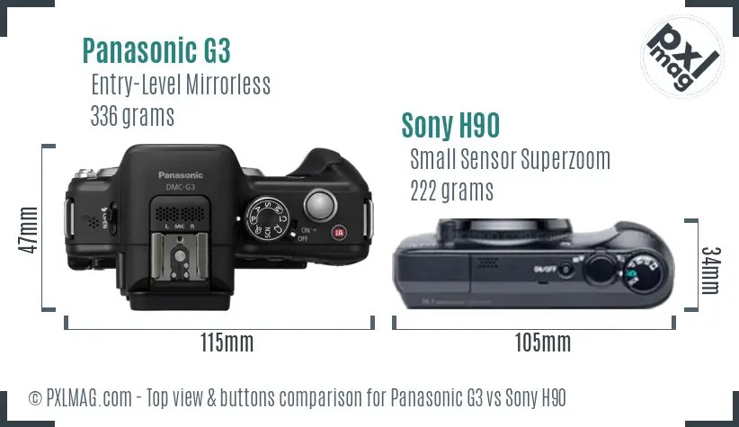 Panasonic G3 vs Sony H90 top view buttons comparison