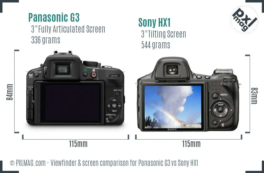 Panasonic G3 vs Sony HX1 Screen and Viewfinder comparison Panasonic G3 vs Sony HX1 Screen and Viewfinder comparison