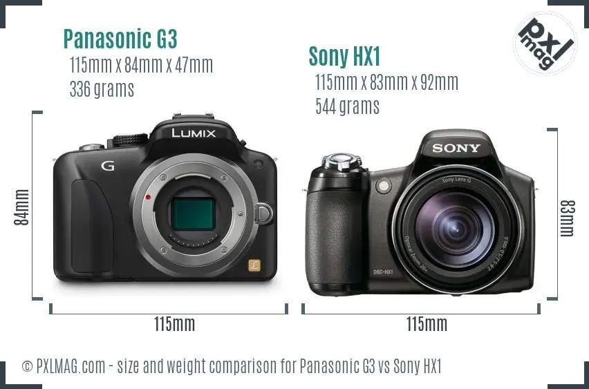 Panasonic G3 vs Sony HX1 size comparison Panasonic G3 vs Sony HX1 size comparison