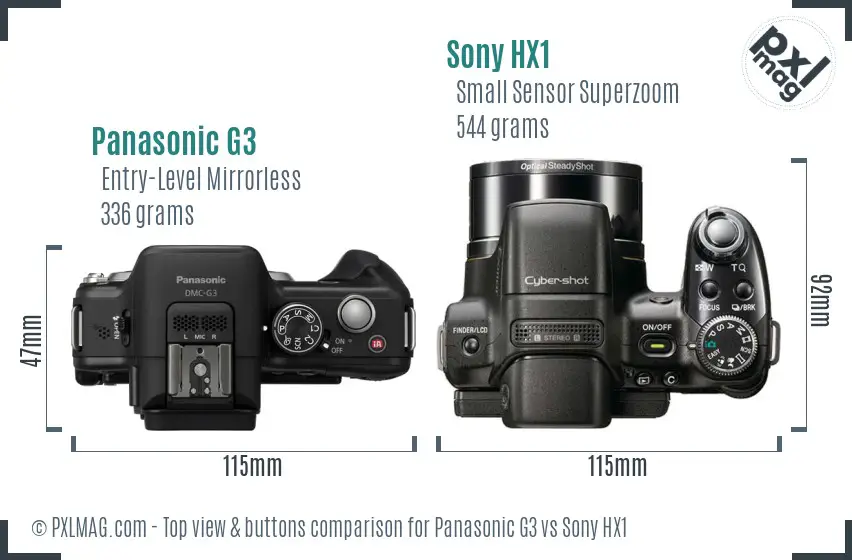 Panasonic G3 vs Sony HX1 top view buttons comparison Panasonic G3 vs Sony HX1 top view buttons comparison