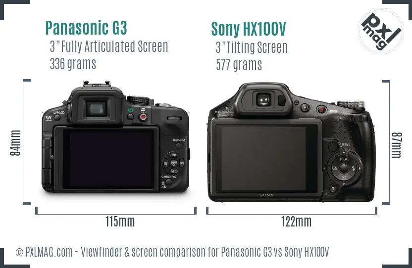 Panasonic G3 vs Sony HX100V Screen and Viewfinder comparison Panasonic G3 vs Sony HX100V Screen and Viewfinder comparison