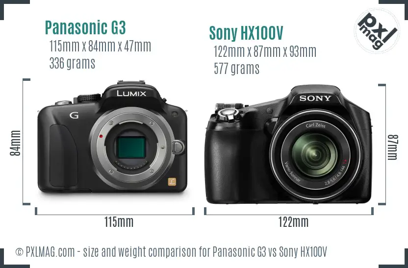 Panasonic G3 vs Sony HX100V size comparison Panasonic G3 vs Sony HX100V size comparison