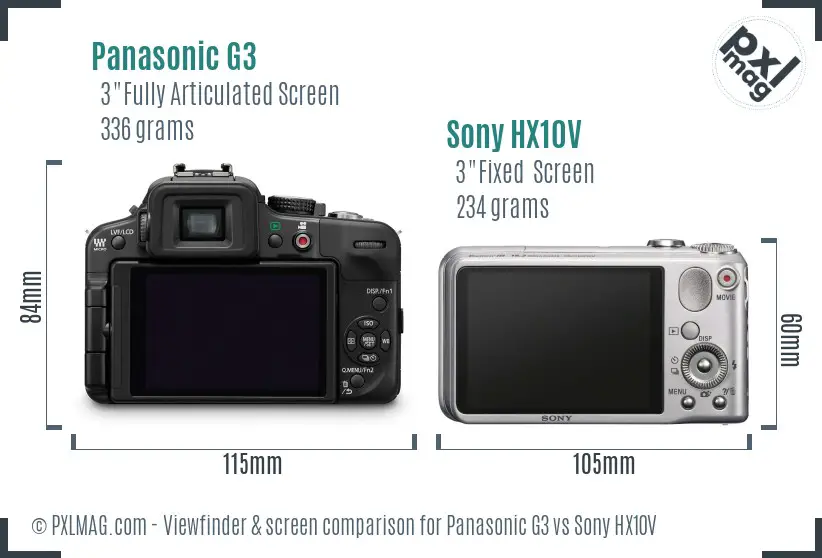 Panasonic G3 vs Sony HX10V Screen and Viewfinder comparison