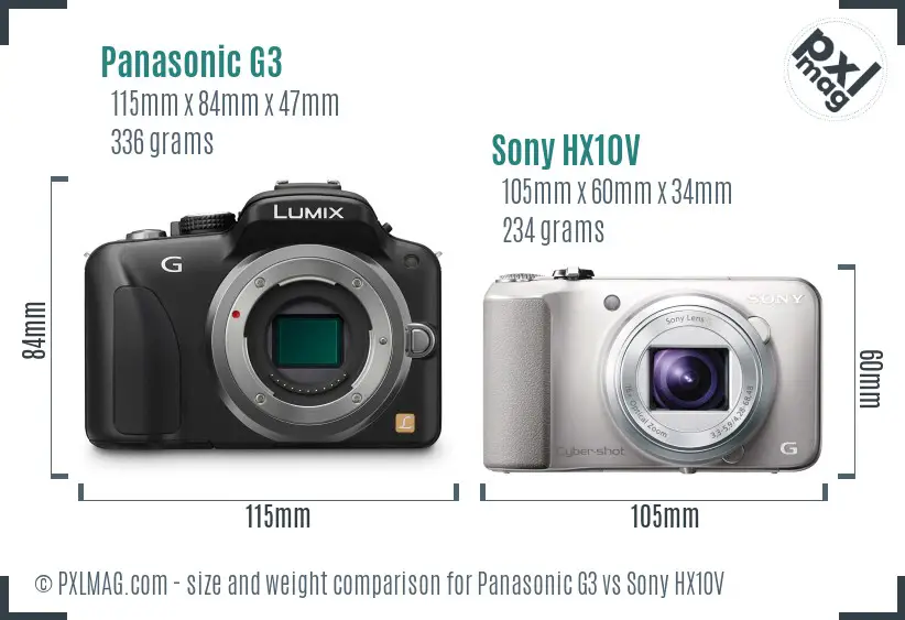 Panasonic G3 vs Sony HX10V size comparison