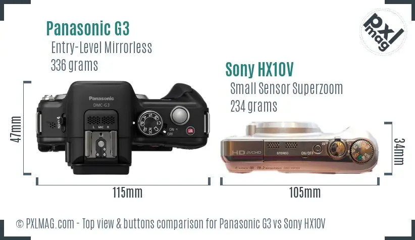 Panasonic G3 vs Sony HX10V top view buttons comparison