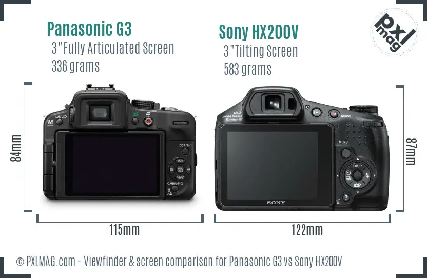 Panasonic G3 vs Sony HX200V Screen and Viewfinder comparison