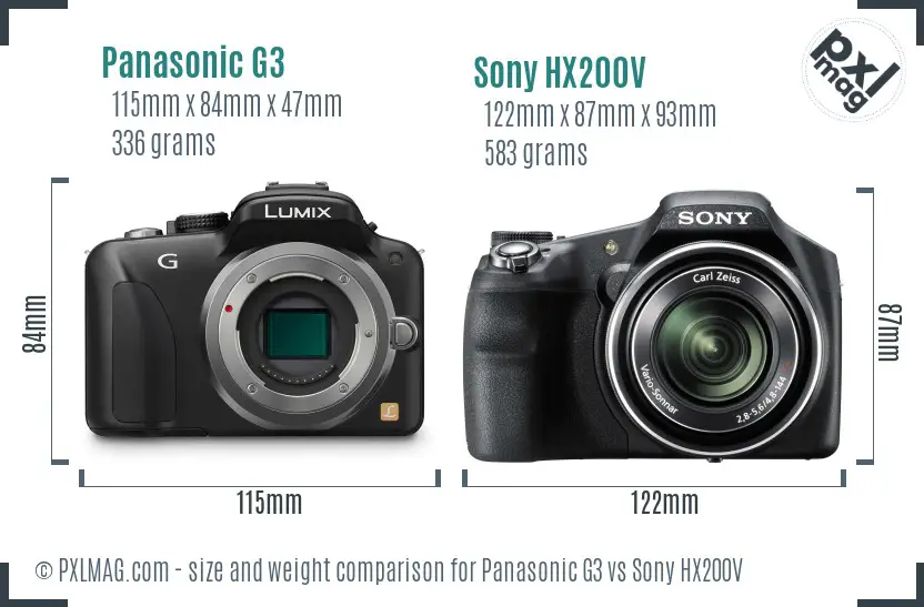 Panasonic G3 vs Sony HX200V size comparison