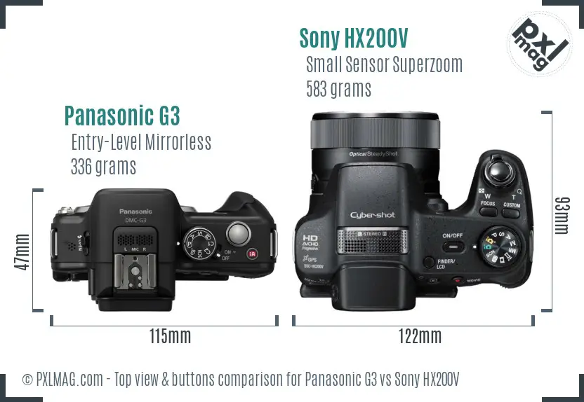 Panasonic G3 vs Sony HX200V top view buttons comparison