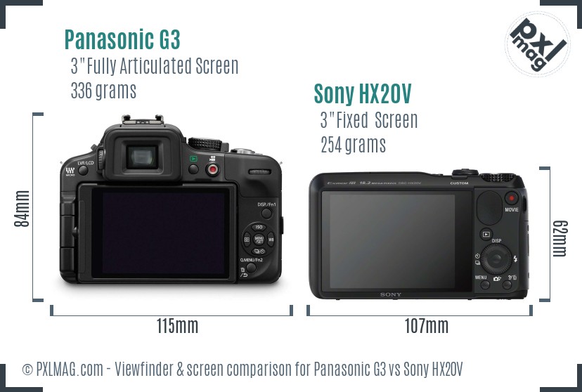 Panasonic G3 vs Sony HX20V Screen and Viewfinder comparison