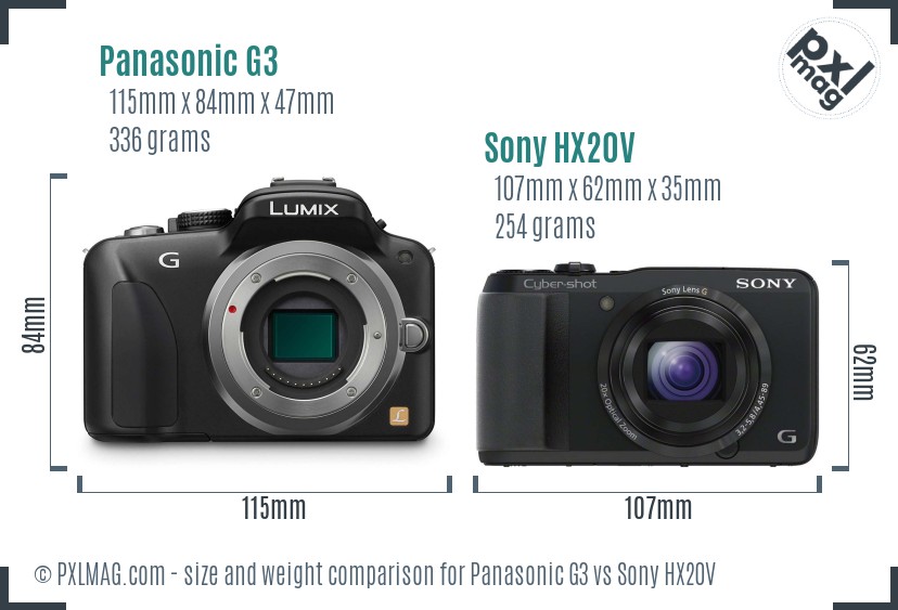 Panasonic G3 vs Sony HX20V size comparison