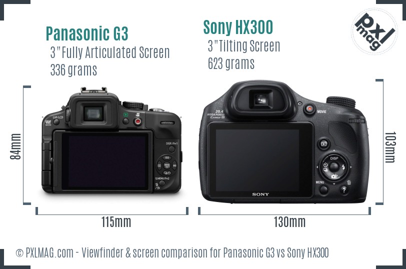 Panasonic G3 vs Sony HX300 Screen and Viewfinder comparison