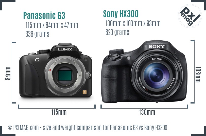 Panasonic G3 vs Sony HX300 size comparison Panasonic G3 vs Sony HX300 size comparison