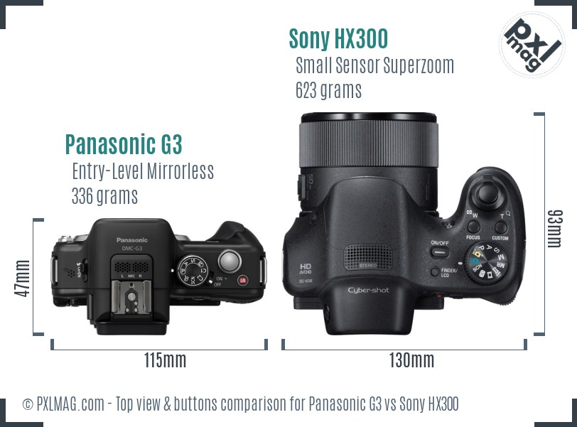 Panasonic G3 vs Sony HX300 top view buttons comparison