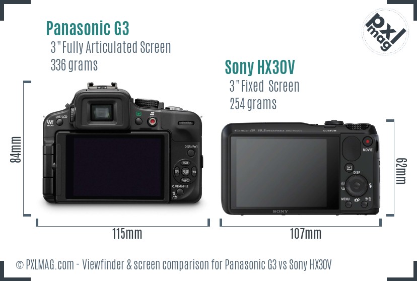 Panasonic G3 vs Sony HX30V Screen and Viewfinder comparison