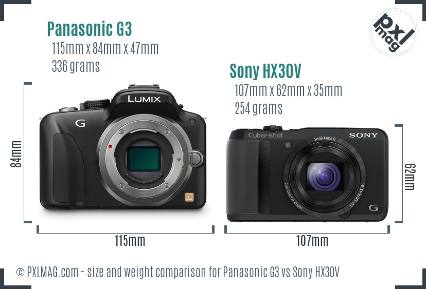 Panasonic G3 vs Sony HX30V size comparison