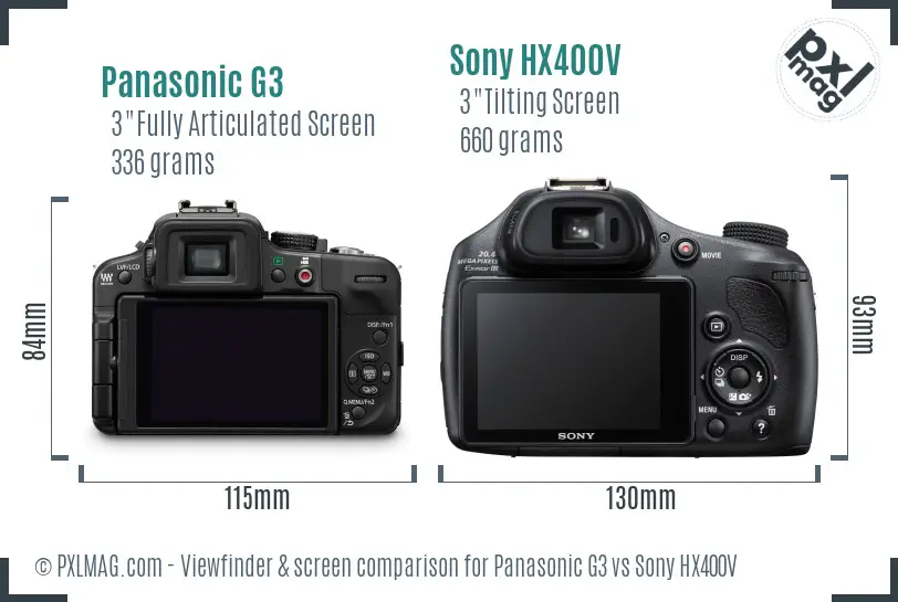 Panasonic G3 vs Sony HX400V Screen and Viewfinder comparison