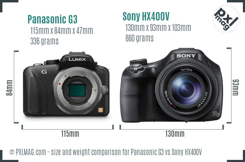 Panasonic G3 vs Sony HX400V size comparison
