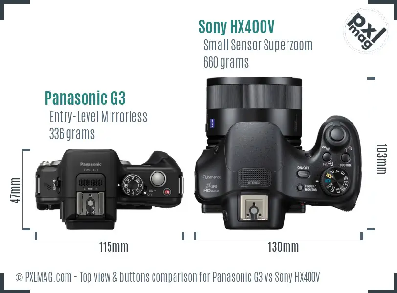 Panasonic G3 vs Sony HX400V top view buttons comparison