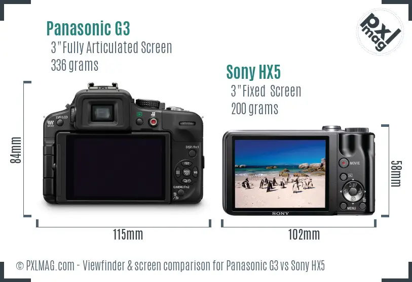 Panasonic G3 vs Sony HX5 Screen and Viewfinder comparison