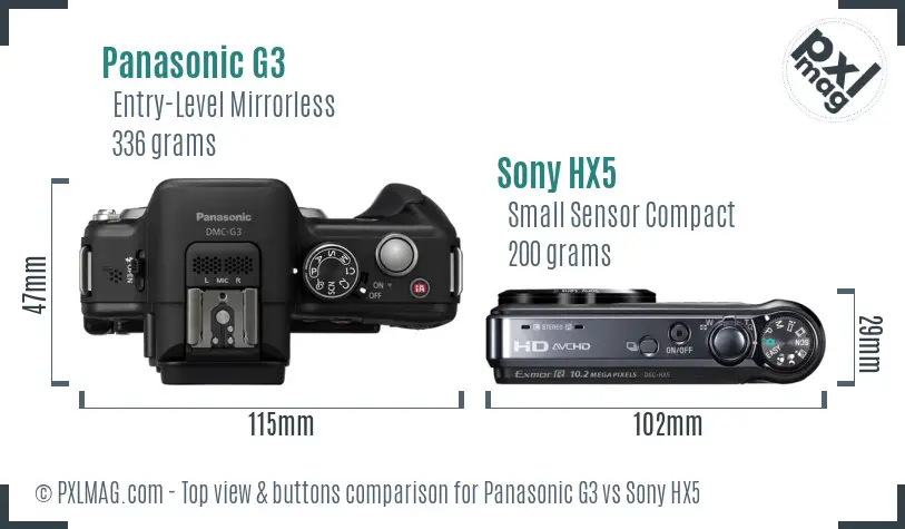 Panasonic G3 vs Sony HX5 top view buttons comparison