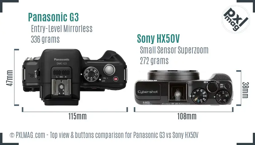 Panasonic G3 vs Sony HX50V top view buttons comparison