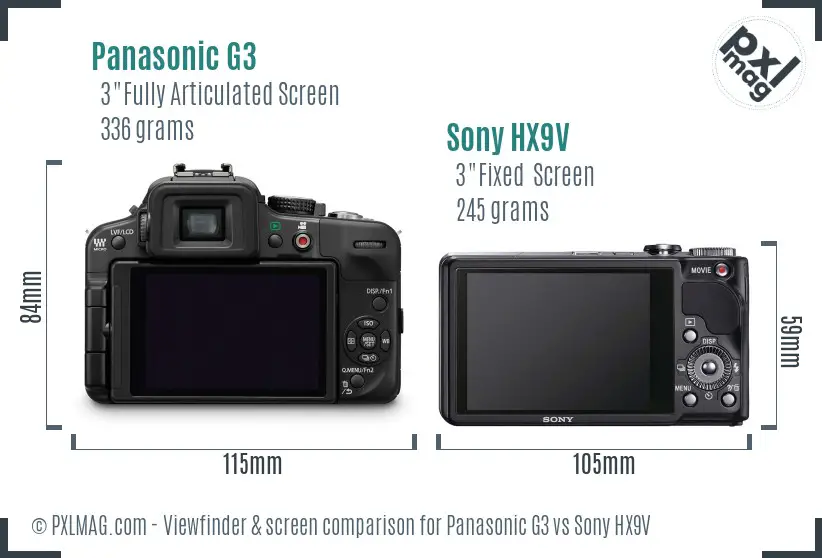 Panasonic G3 vs Sony HX9V Screen and Viewfinder comparison