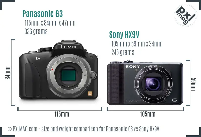Panasonic G3 vs Sony HX9V size comparison