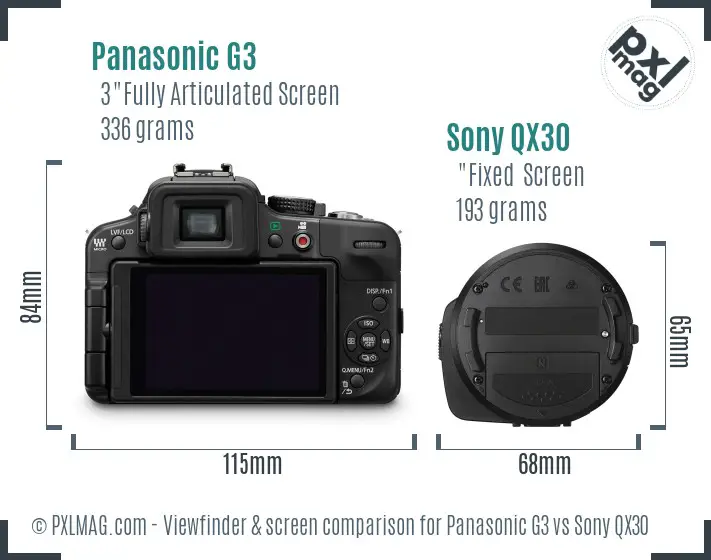 Panasonic G3 vs Sony QX30 Screen and Viewfinder comparison Panasonic G3 vs Sony QX30 Screen and Viewfinder comparison
