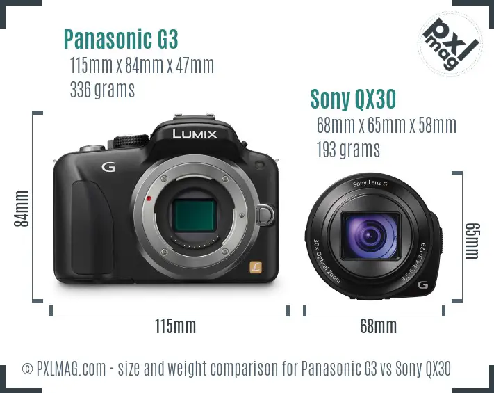 Panasonic G3 vs Sony QX30 size comparison Panasonic G3 vs Sony QX30 size comparison