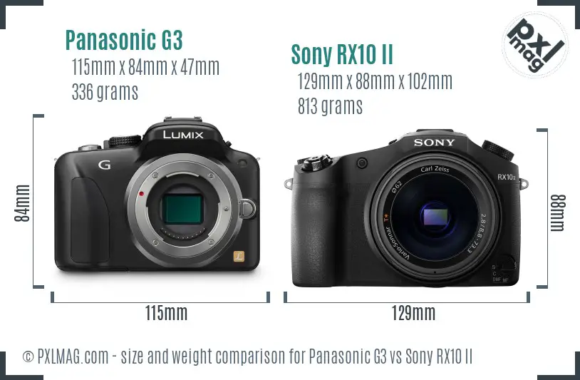 Panasonic G3 vs Sony RX10 II size comparison Panasonic G3 vs Sony RX10 II size comparison