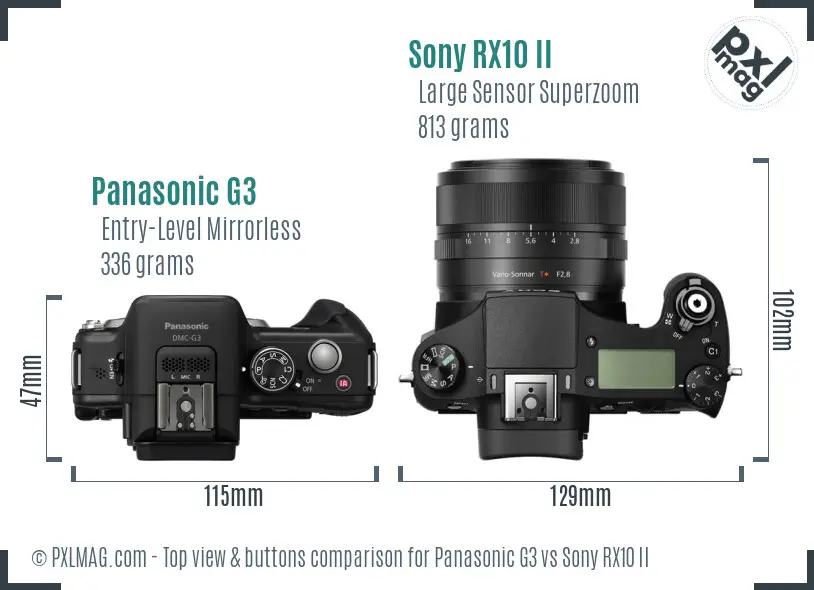 Panasonic G3 vs Sony RX10 II top view buttons comparison Panasonic G3 vs Sony RX10 II top view buttons comparison