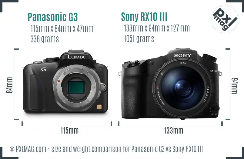 Panasonic G3 vs Sony RX10 III size comparison