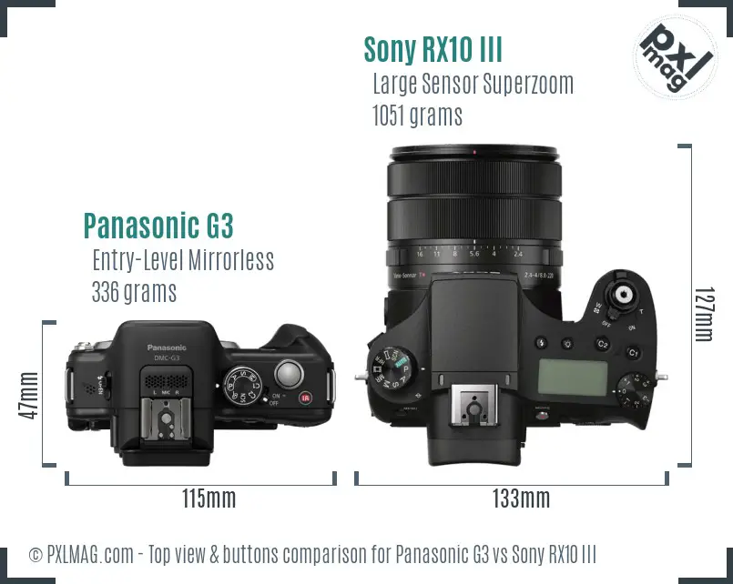 Panasonic G3 vs Sony RX10 III top view buttons comparison