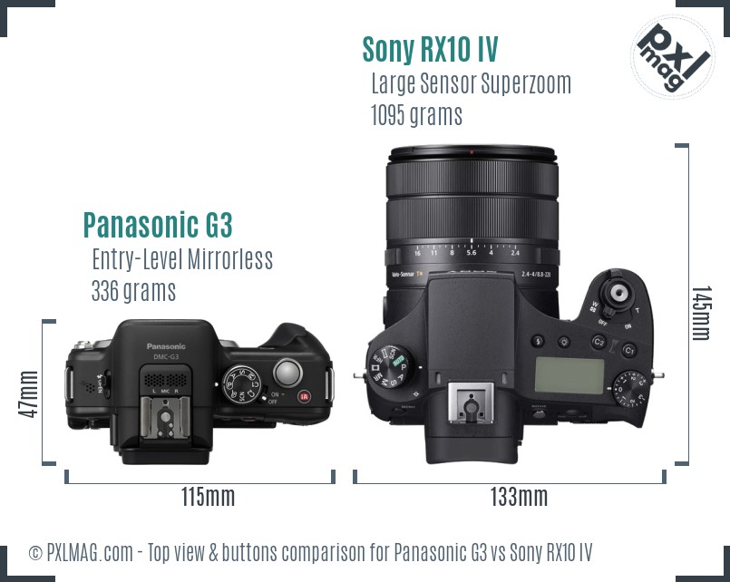 Panasonic G3 vs Sony RX10 IV top view buttons comparison