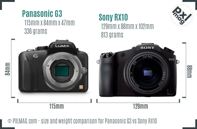 Panasonic G3 vs Sony RX10 size comparison Panasonic G3 vs Sony RX10 size comparison