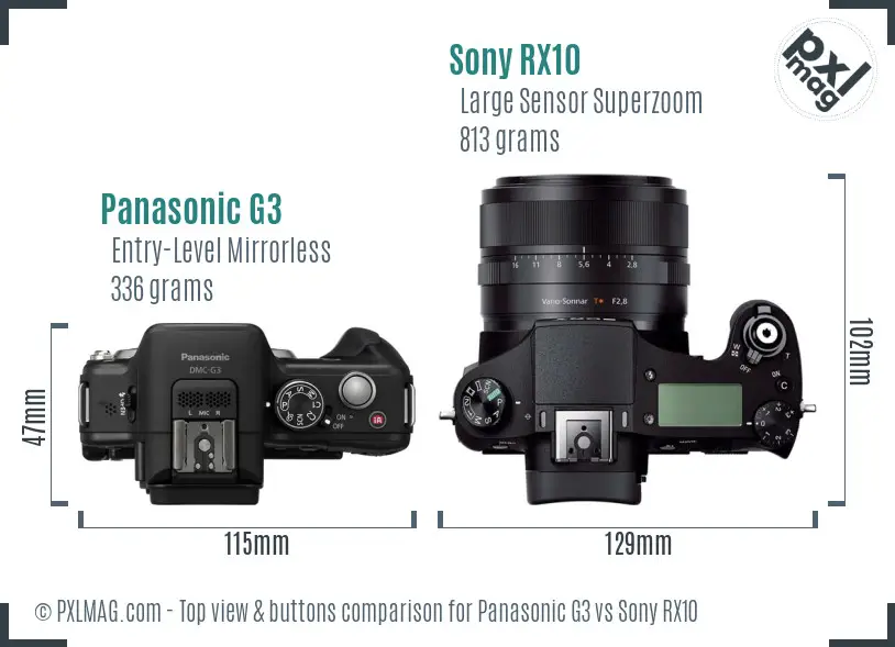 Panasonic G3 vs Sony RX10 top view buttons comparison Panasonic G3 vs Sony RX10 top view buttons comparison