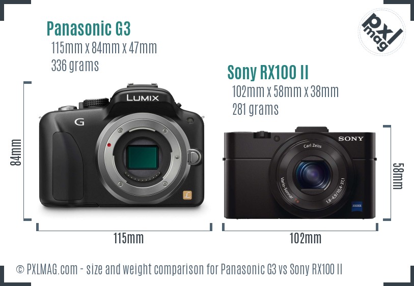 Panasonic G3 vs Sony RX100 II size comparison