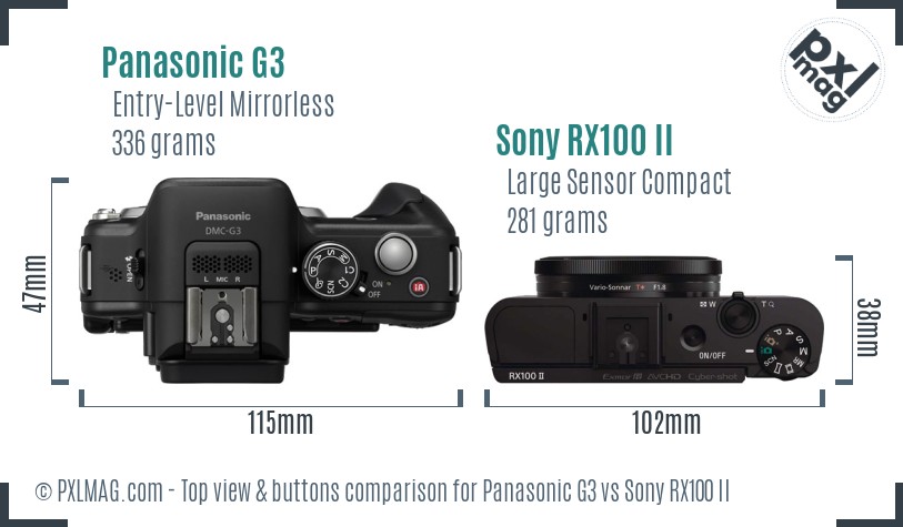 Panasonic G3 vs Sony RX100 II top view buttons comparison