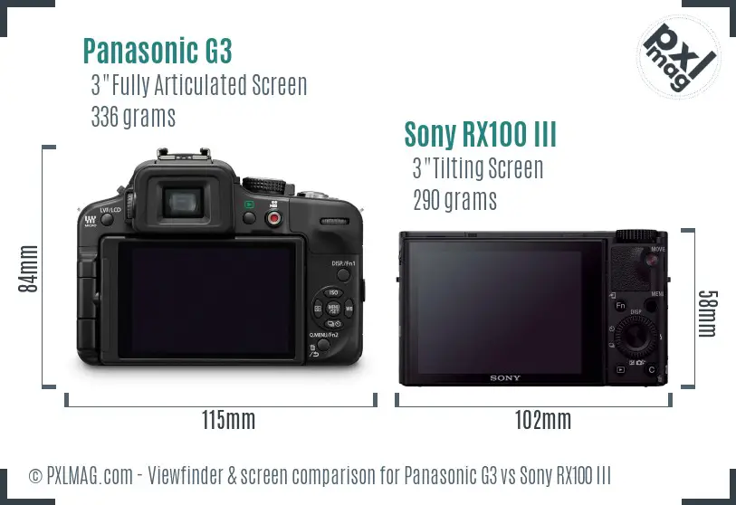 Panasonic G3 vs Sony RX100 III Screen and Viewfinder comparison Panasonic G3 vs Sony RX100 III Screen and Viewfinder comparison