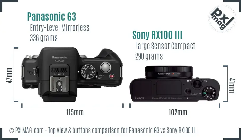 Panasonic G3 vs Sony RX100 III top view buttons comparison Panasonic G3 vs Sony RX100 III top view buttons comparison