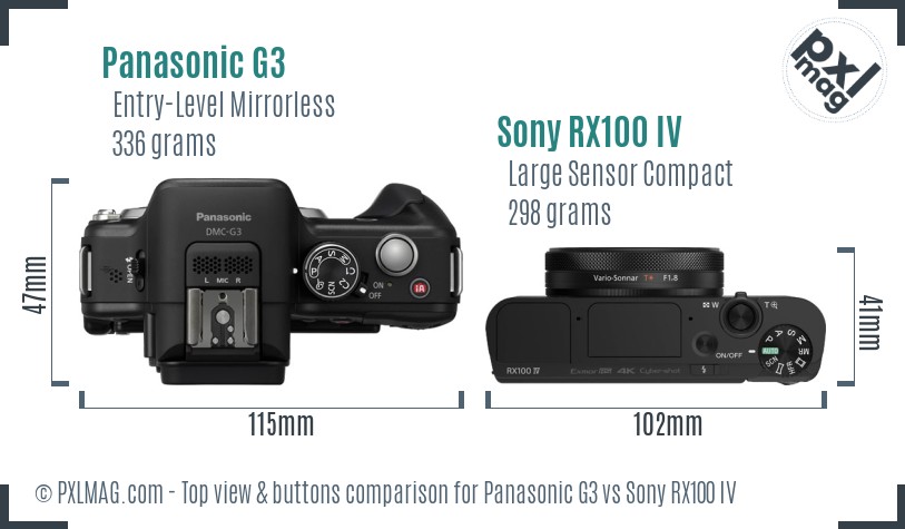 Panasonic G3 vs Sony RX100 IV top view buttons comparison