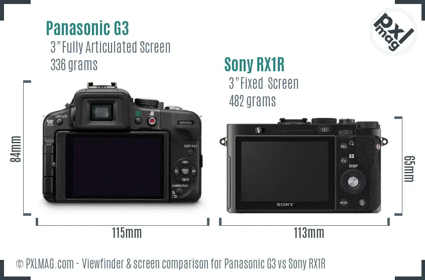 Panasonic G3 vs Sony RX1R Screen and Viewfinder comparison Panasonic G3 vs Sony RX1R Screen and Viewfinder comparison