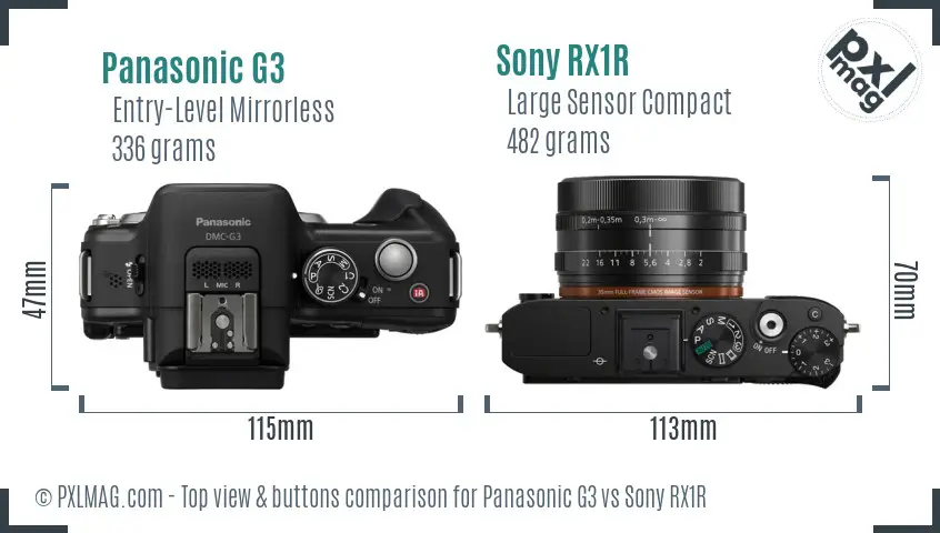 Panasonic G3 vs Sony RX1R top view buttons comparison Panasonic G3 vs Sony RX1R top view buttons comparison