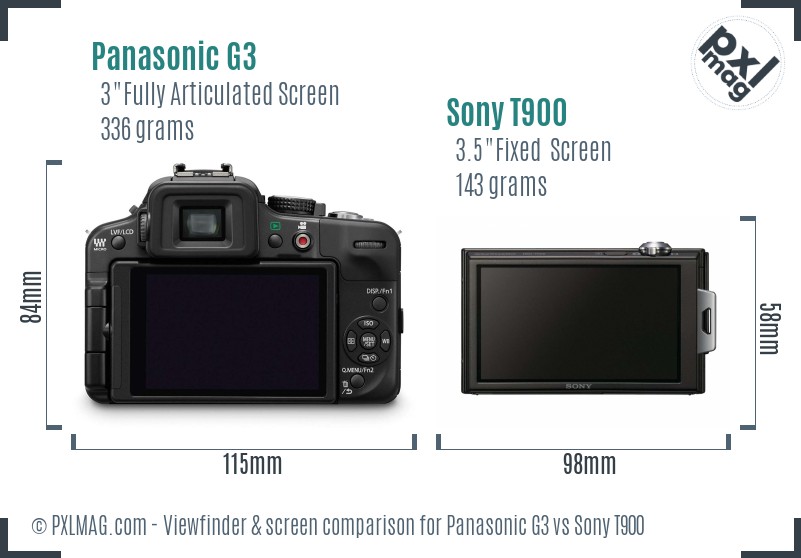 Panasonic G3 vs Sony T900 Screen and Viewfinder comparison